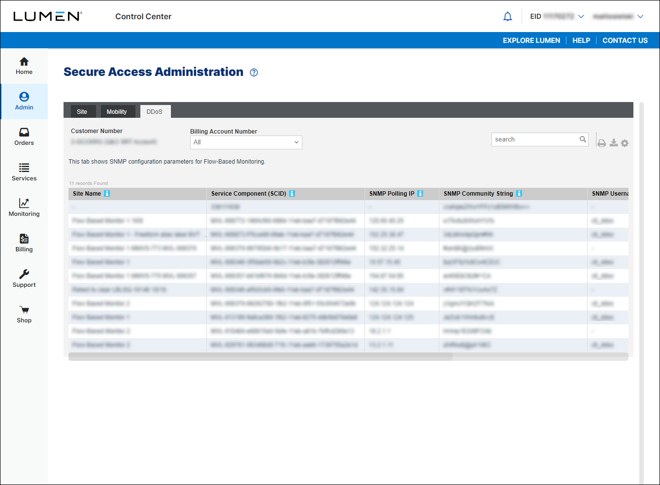 Secure Access Administration (showing DDoS tab)