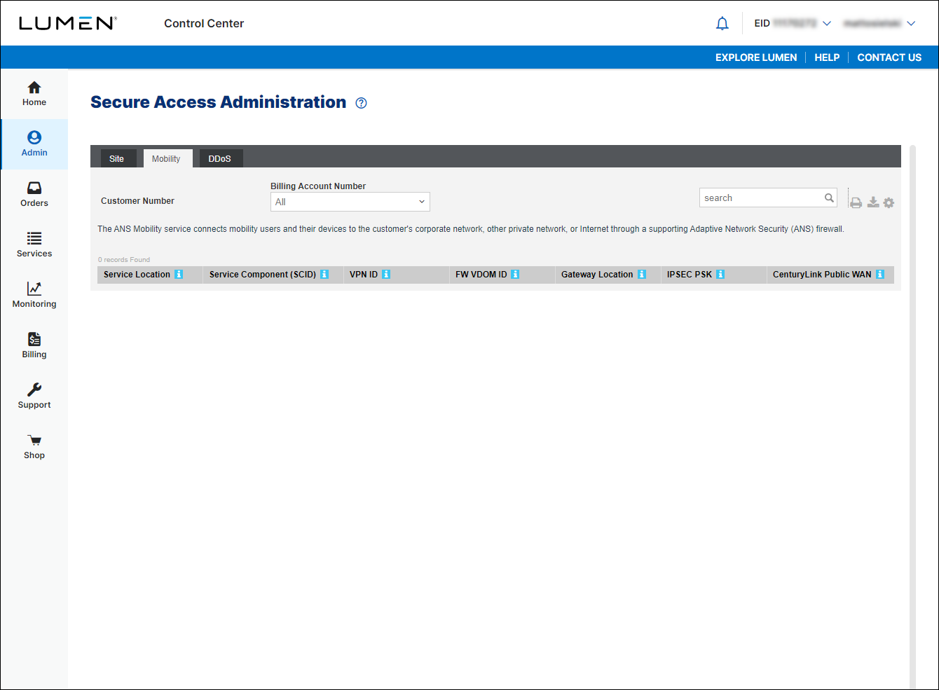 Secure Access Administration (showing Mobility tab)