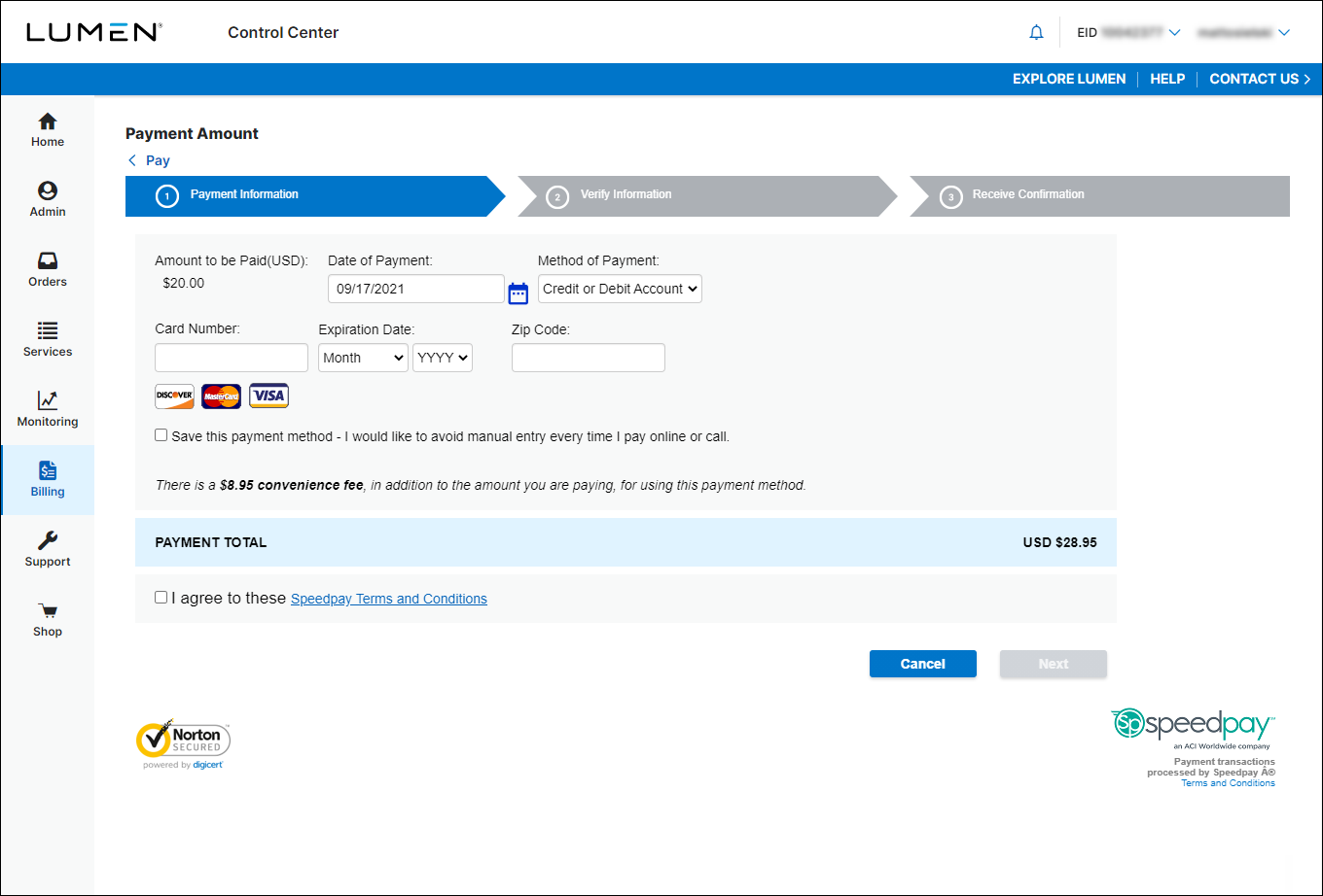 Payment Amount (showing Payment Information tab)