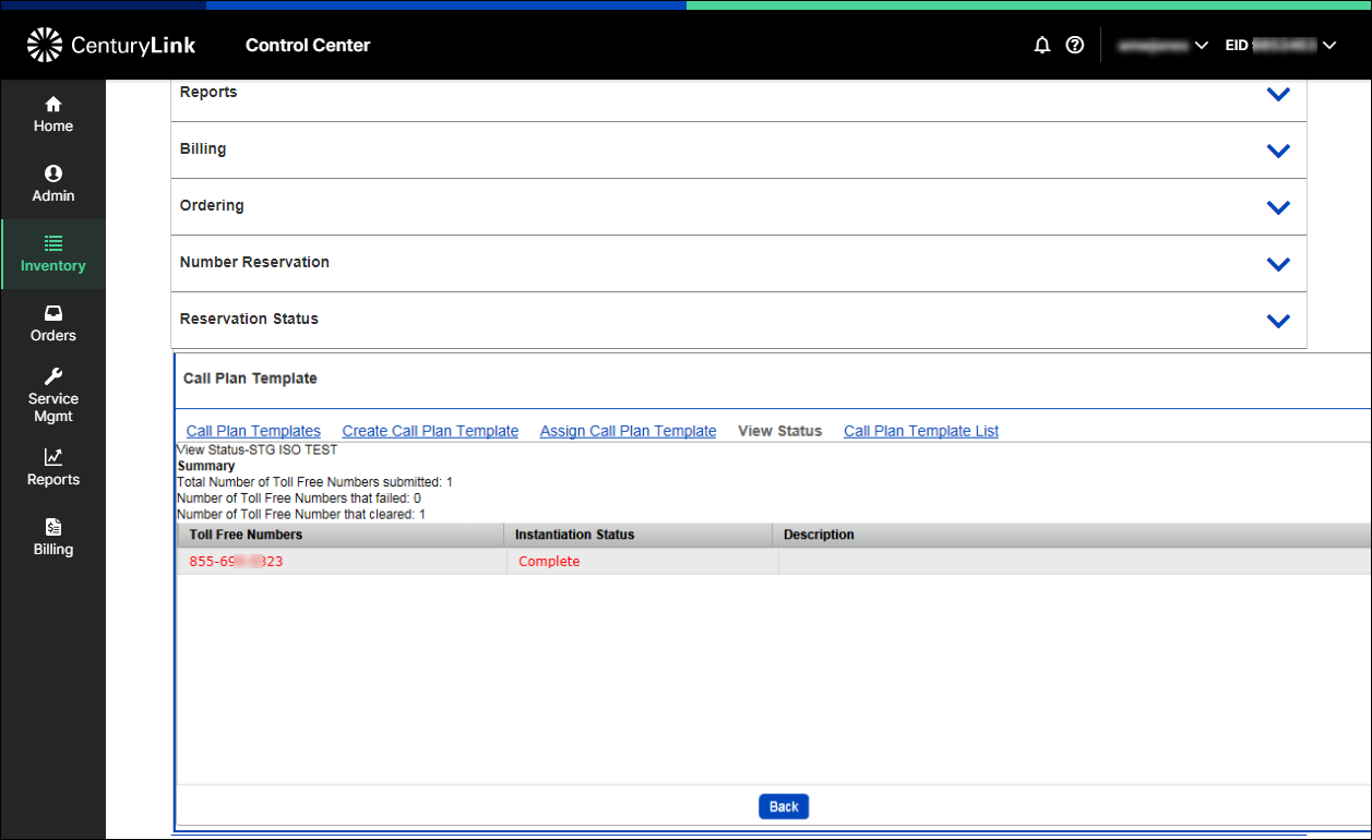 whsl inventory tfn call plan template view status details