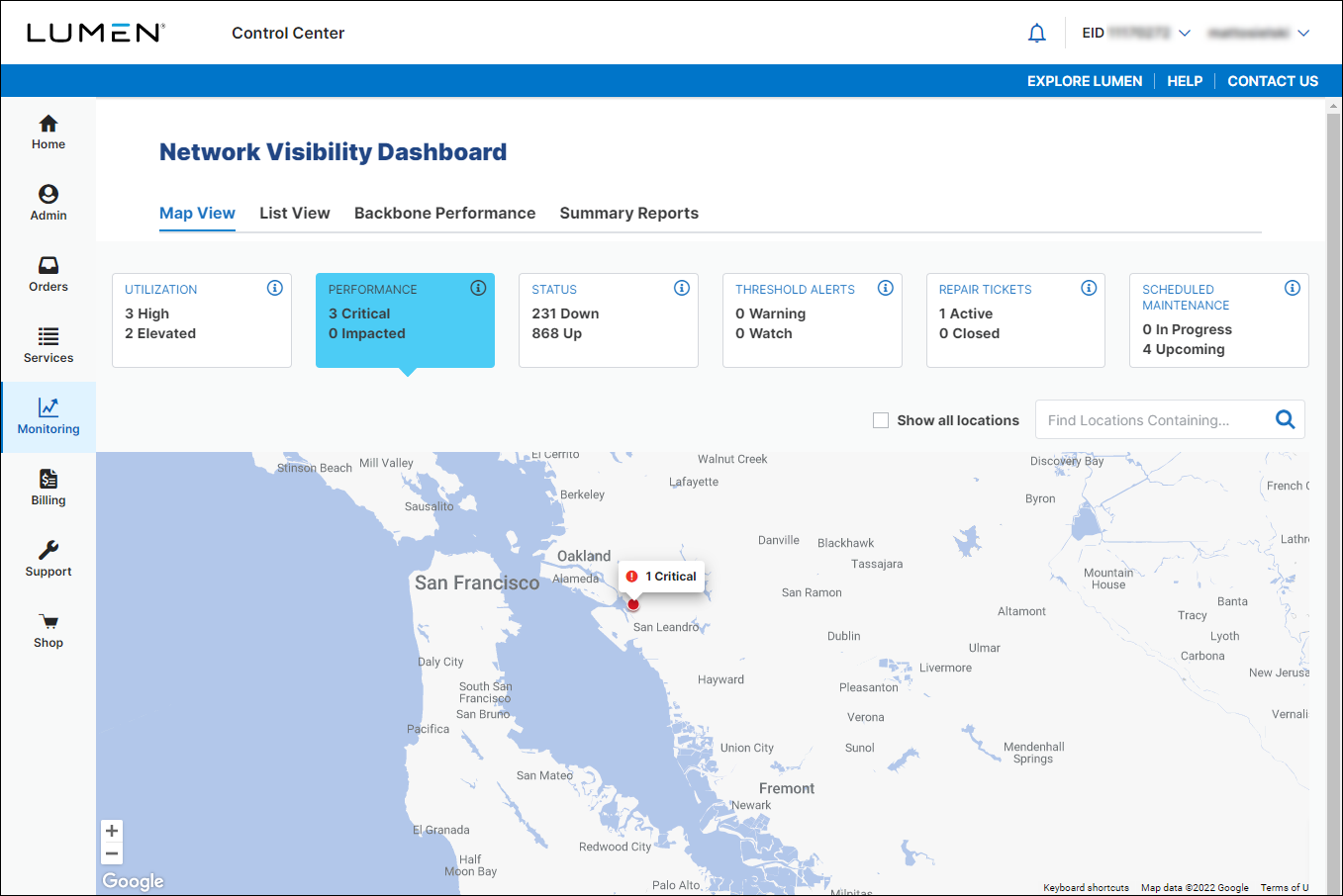 Network Visibility (showing Performance KPI)