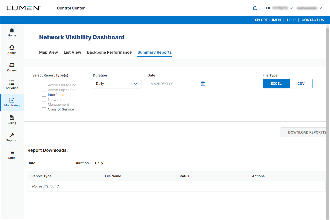 Network Visibility (showing Summary Reports)