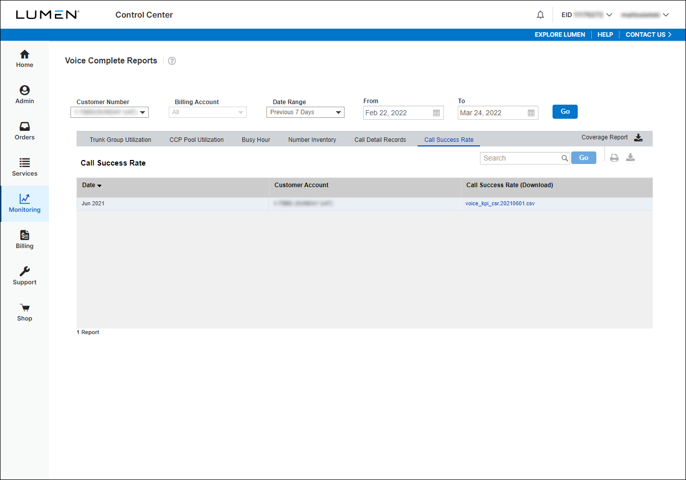 Voice Complete Reports (showing Call Success Rate)