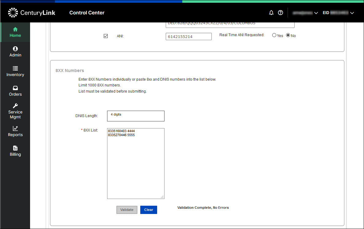 manage orders add 8xx dedicated dtfo 8xx numbers section example2 custom dnis