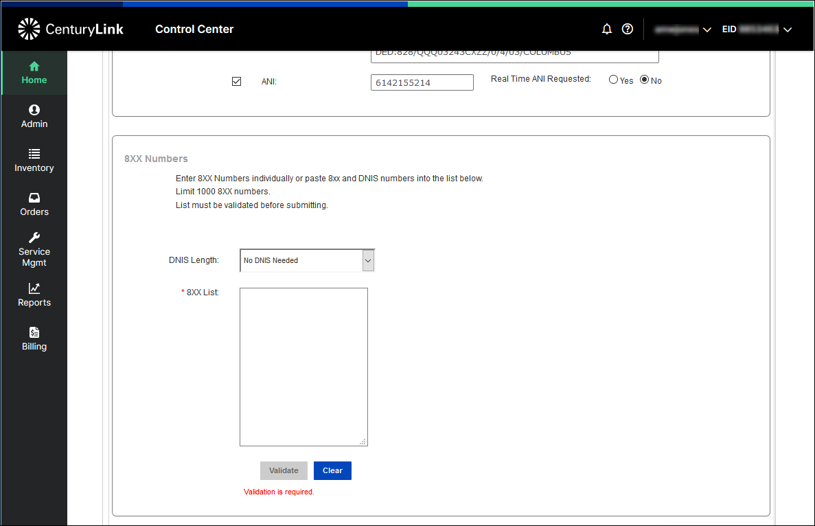 manage orders add 8xx dedicated dtfo 8xx numbers section