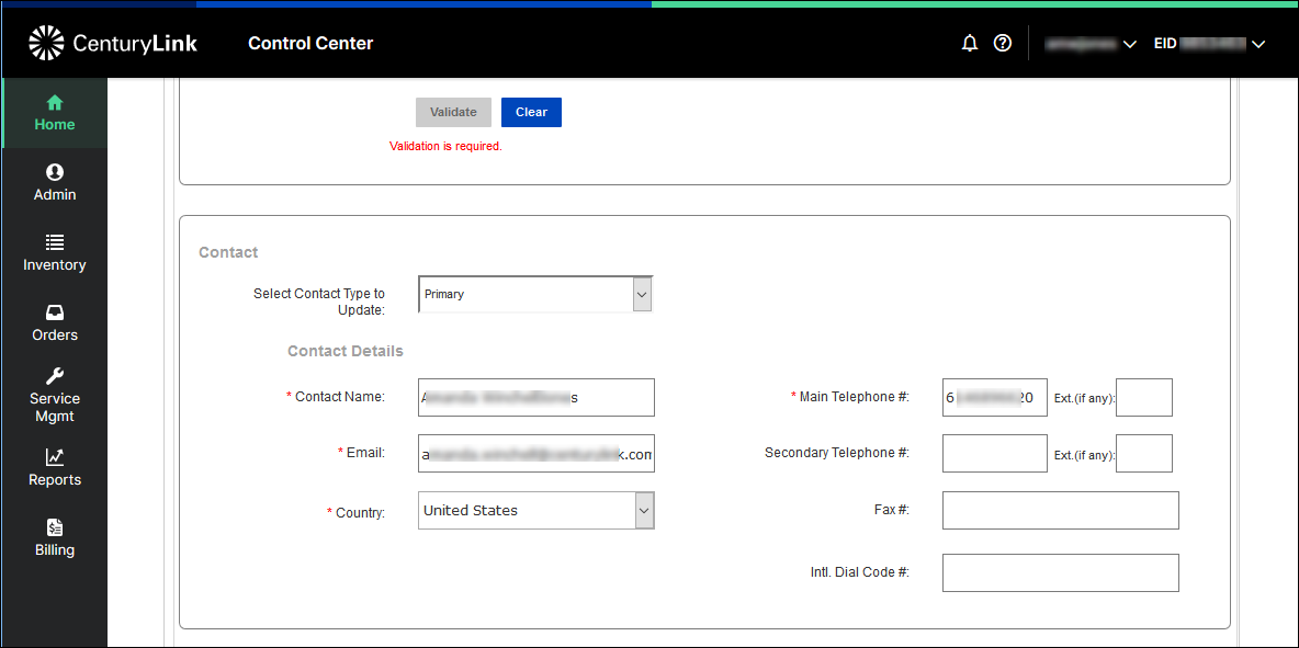 manage orders add 8xx dedicated dtfo contact section populated