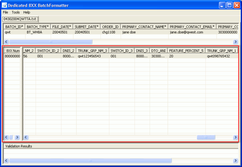  Dedicated 8XX batch formatter (showing Data Record section highlighted)