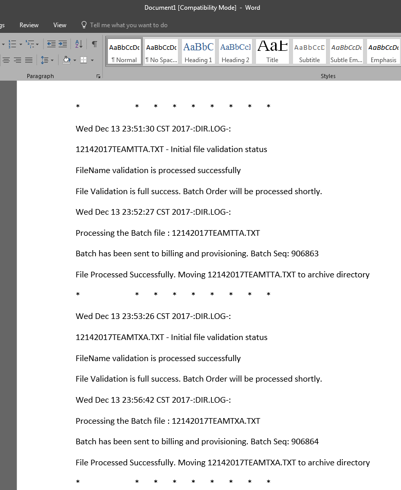 Dedicated 8XX Batch DIR.LOG in Word