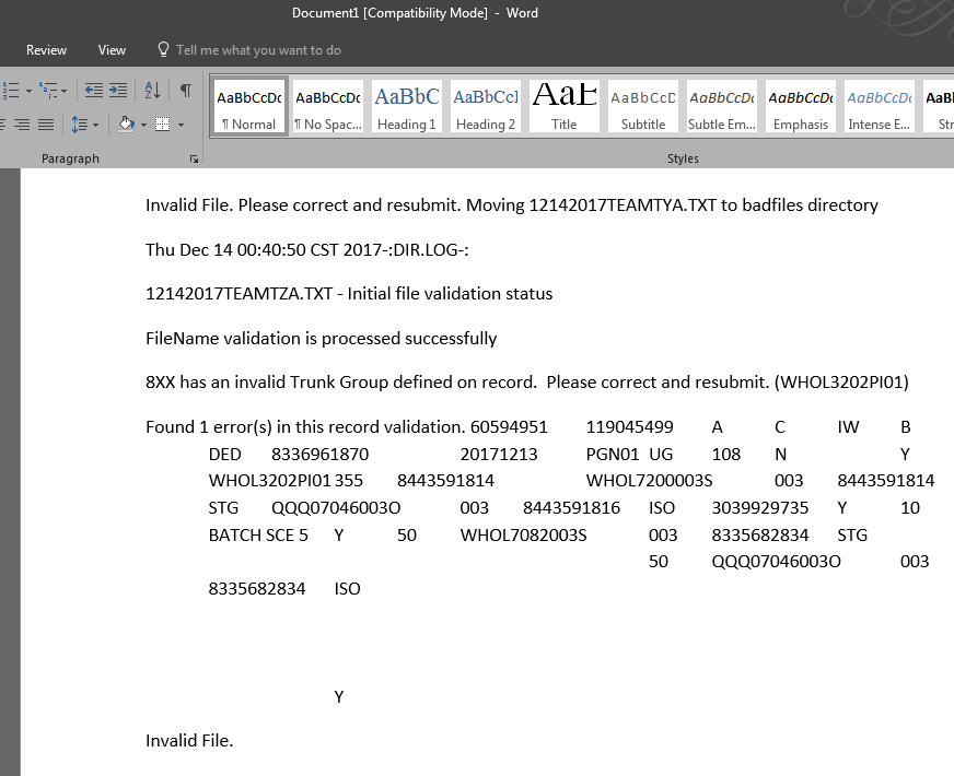 Dedicated 8XX Batch DIR.LOG in Word
