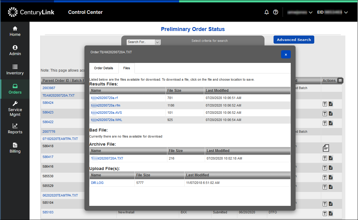 order status preliminary order status switched batch order status example