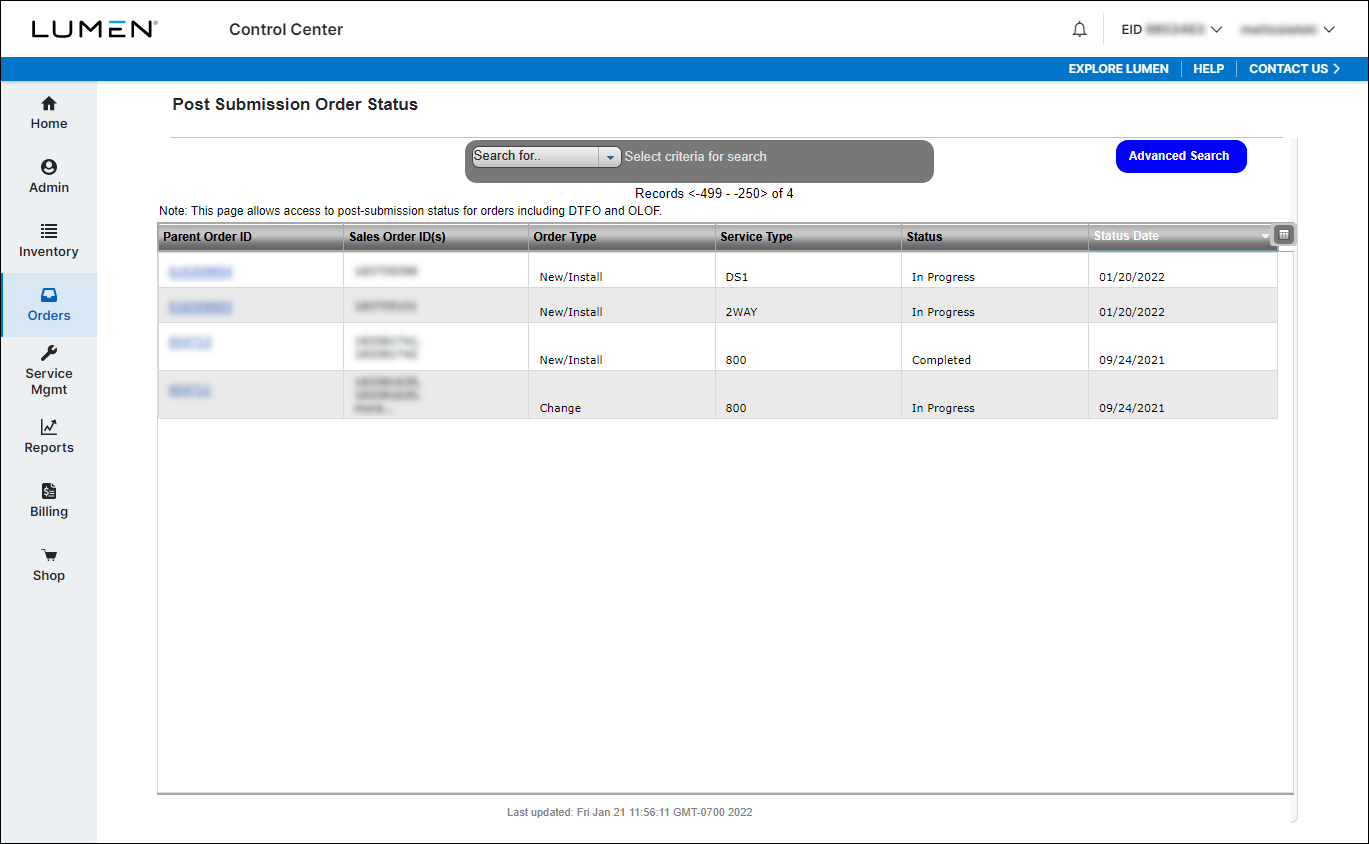 Post Submission Order Status