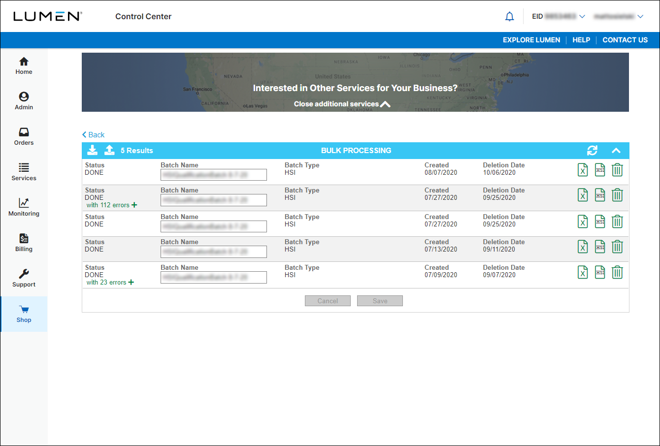 See what's available (showing Bulk Processing with results)