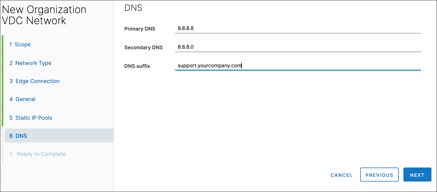 New Organization VDC Network: DNS