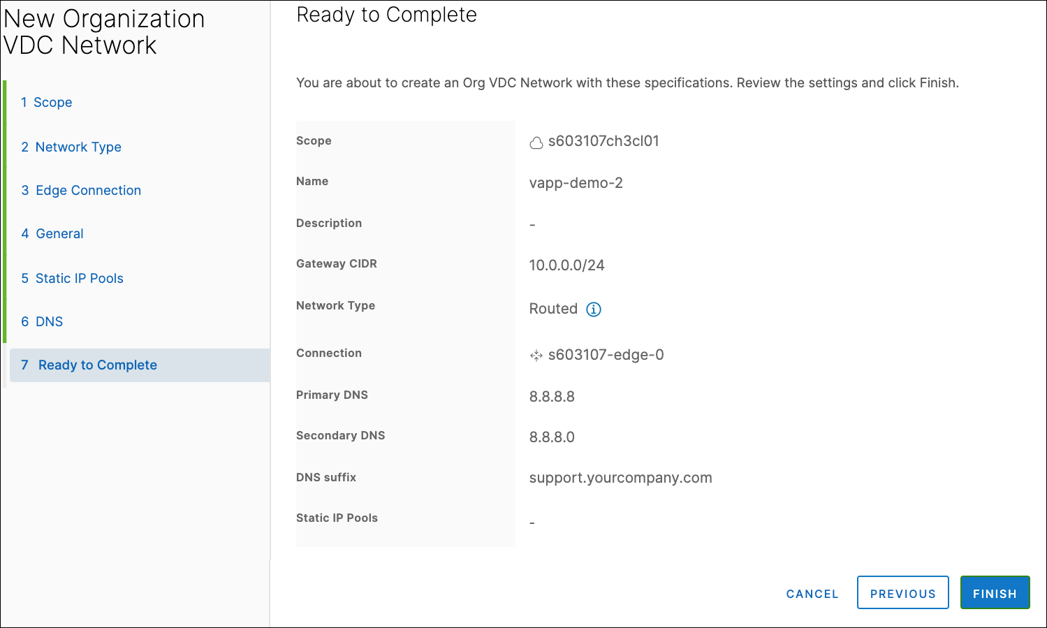 New Organization VDC Network: Ready to Complete