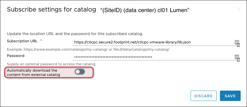 Subscribe settings for catalog window.