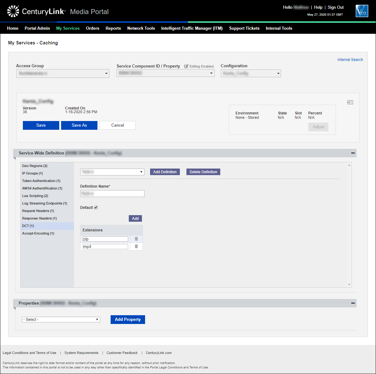 my services caching add configuration dct