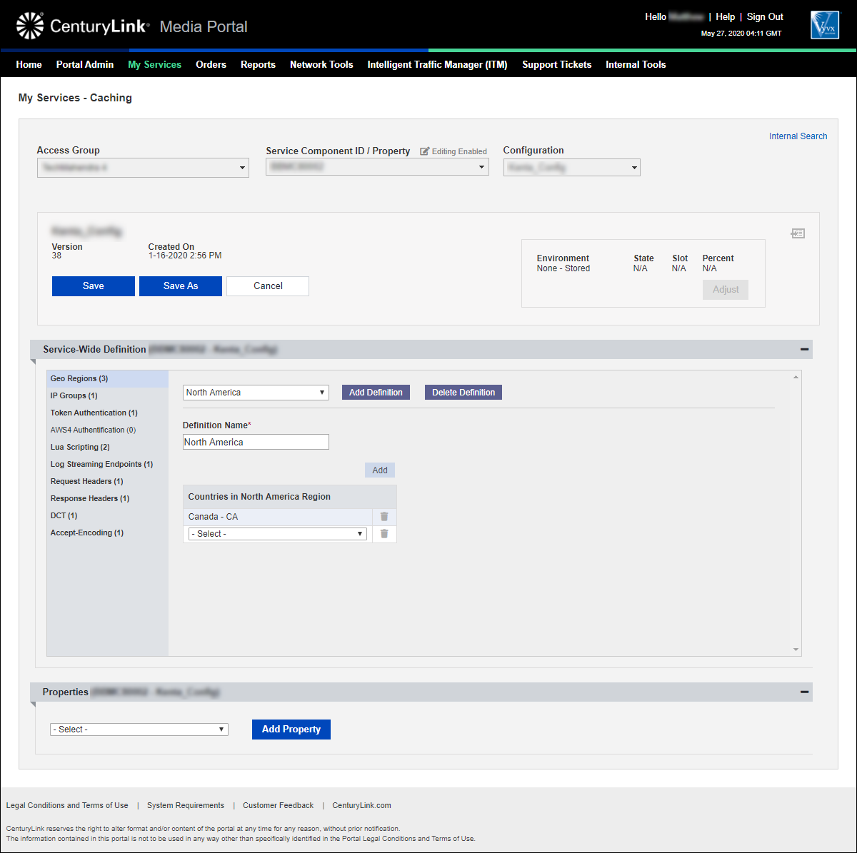 my services caching add configuration geo regions new definition with definition name and country added add country