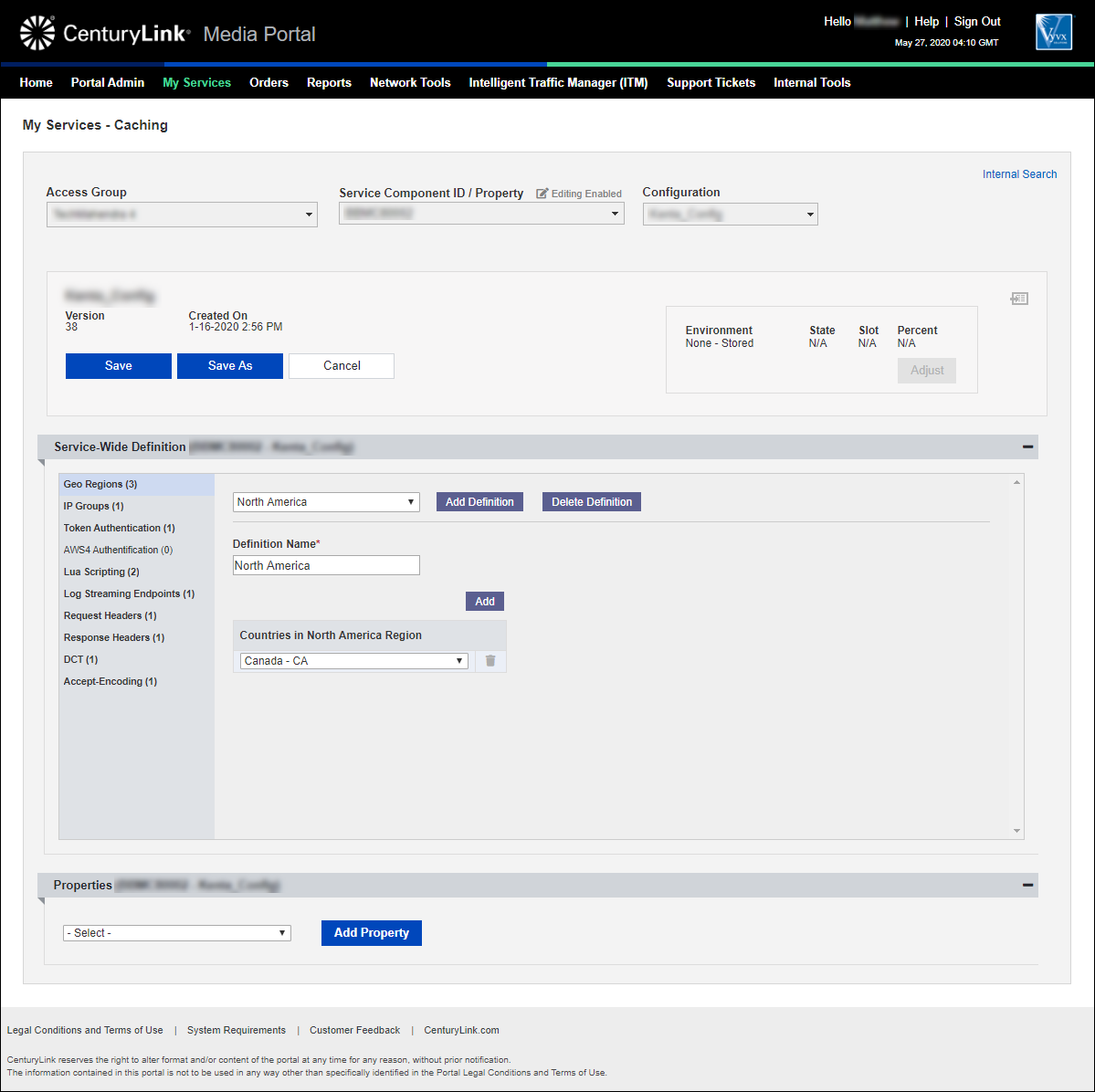 my services caching add configuration geo regions new definition with definition name and country added