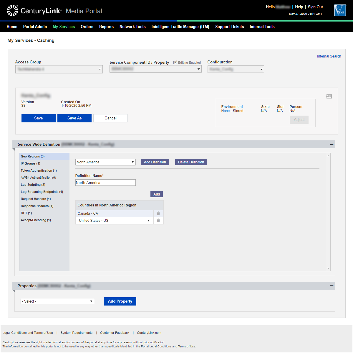 my services caching add configuration geo regions new definition with definition name and two countries added