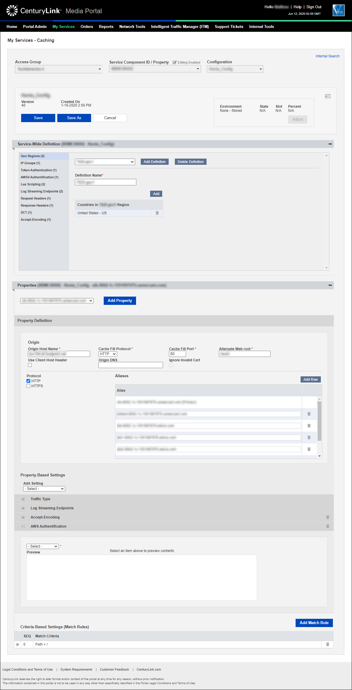 aws authentication property based setting