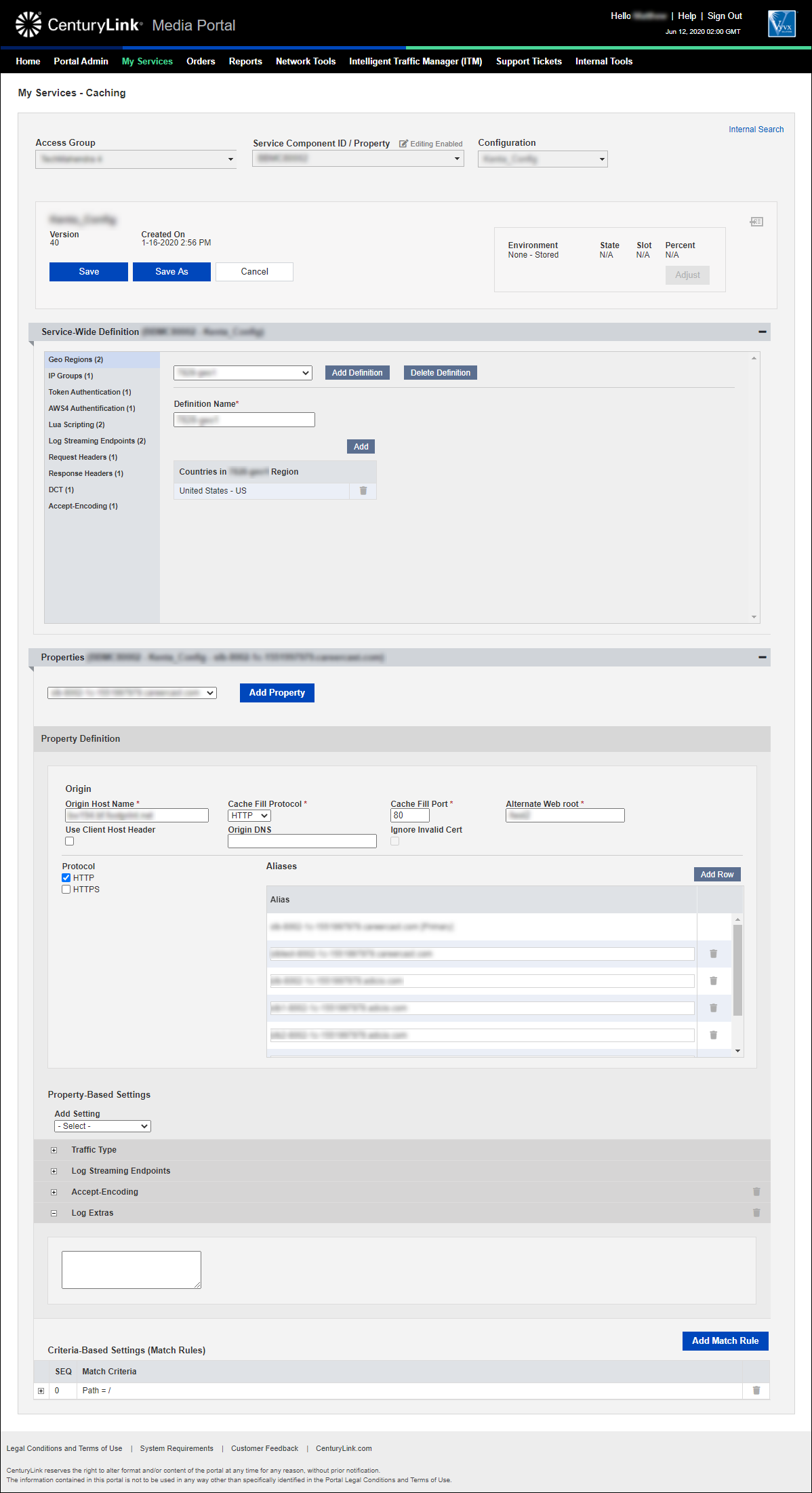 log extras property based setting