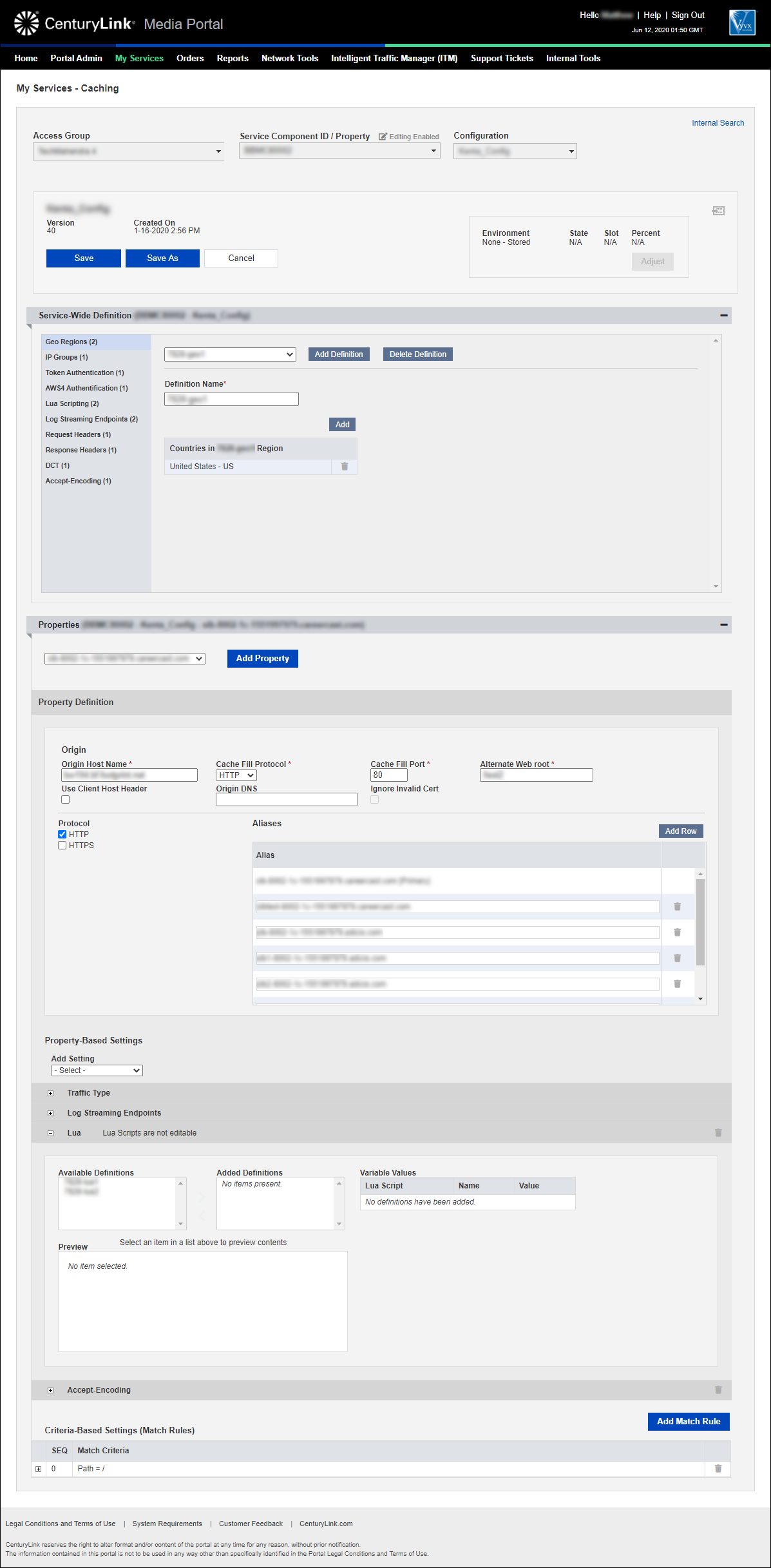 add lua scripting property based setting