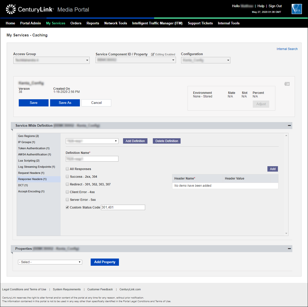 my services caching add configuration response headers