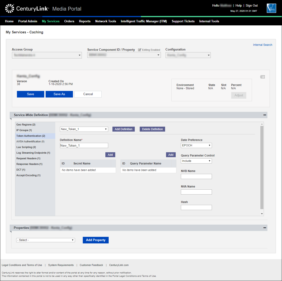 my services caching add configuration token authentication new definition