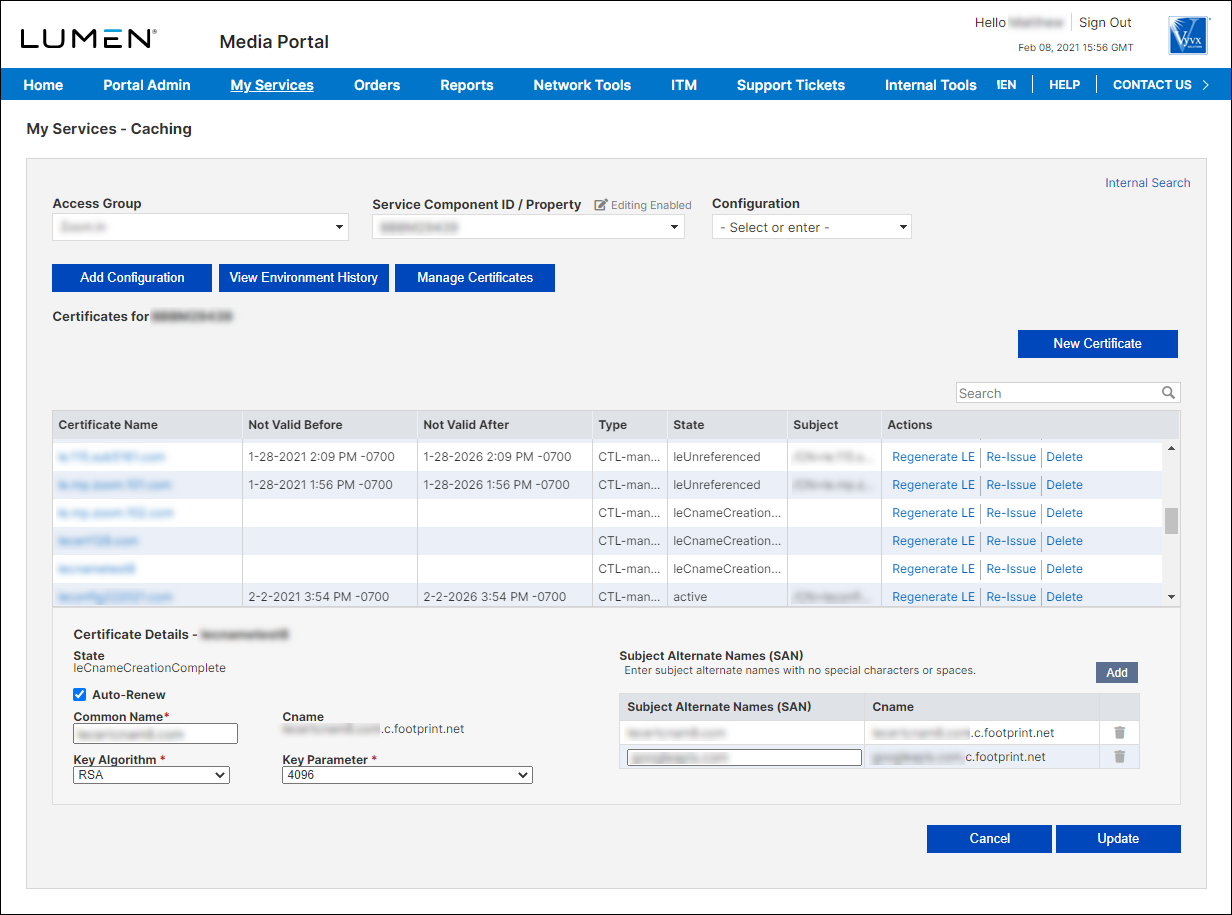 My Services - Caching (Regenerate LE)