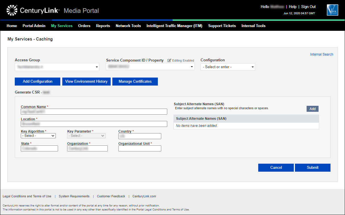 my services caching manage certificates generate csr from regenerate csr