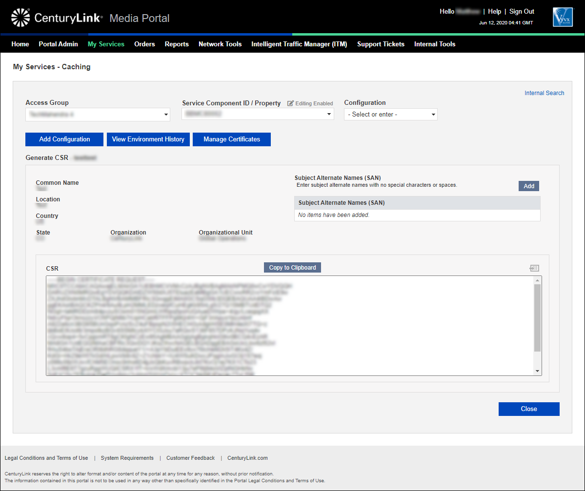 manage certificates new certificate generate csr with csr generated