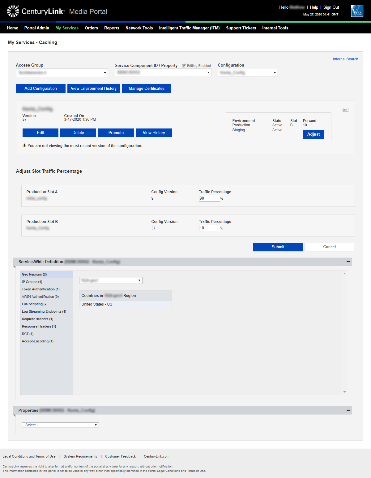 my services caching with scid selected adjust