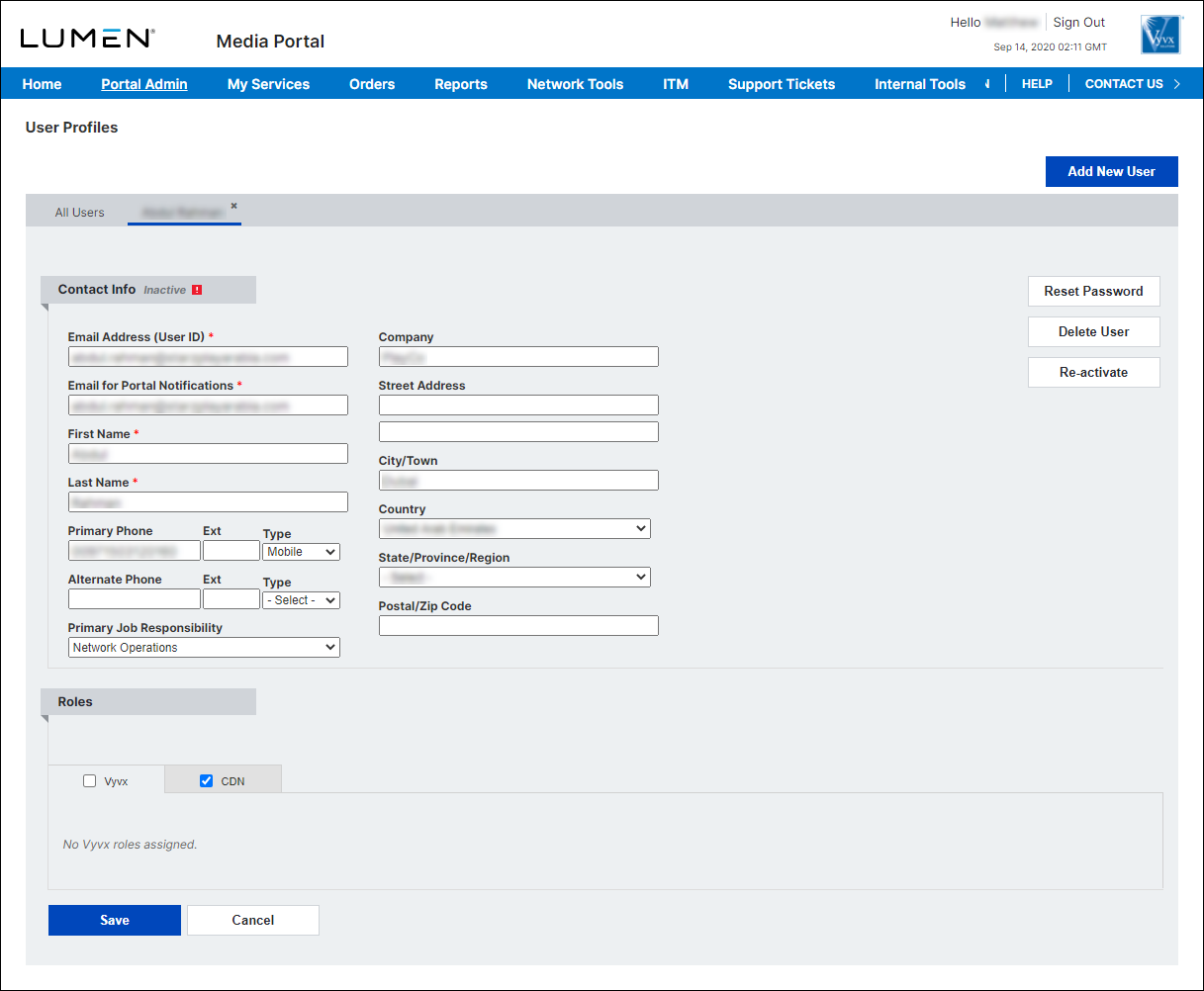 User Profiles (showing user profile information)