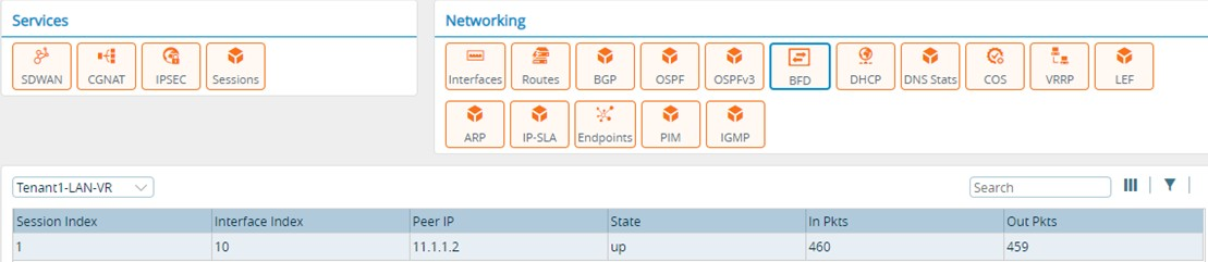 Monitor tab (showing BFD tab for an appliance)