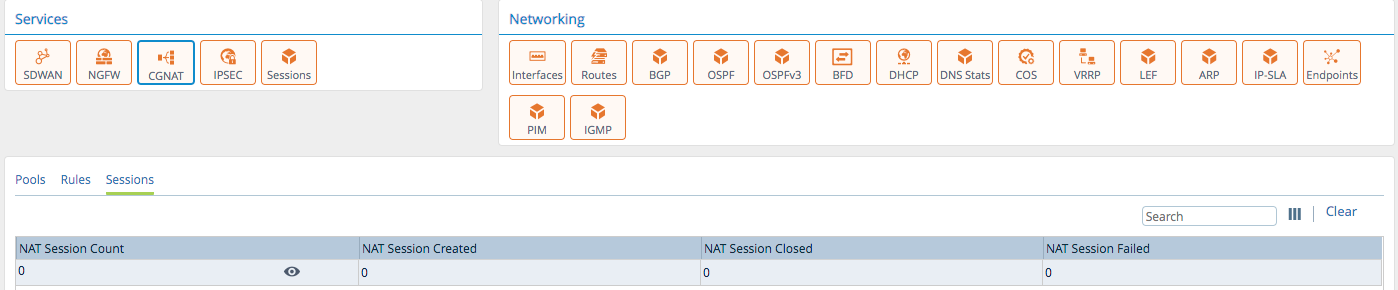 Monitor tab (showing Sessions tab for an appliance)