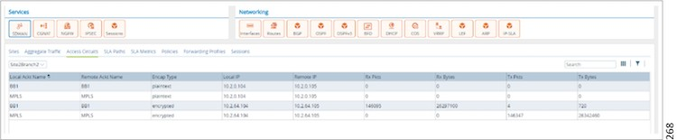 Monitor tab (showing Access Circuits tab for an appliance)