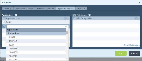 web traffic -use case edit rules applications url tab applications list