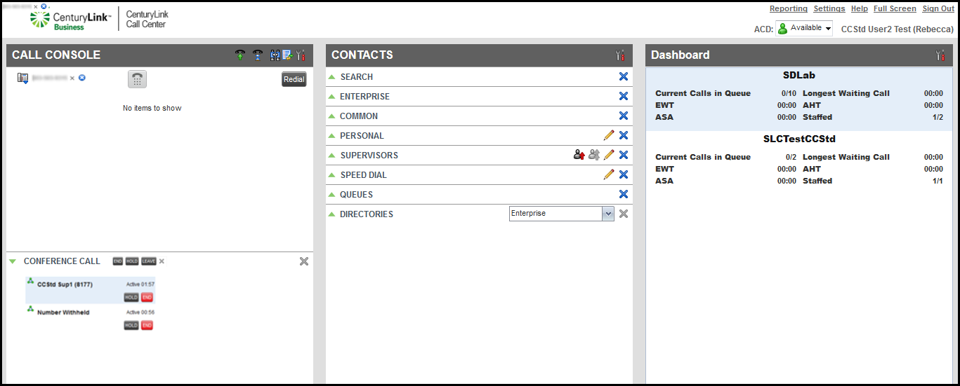 call console conference call panel showing details