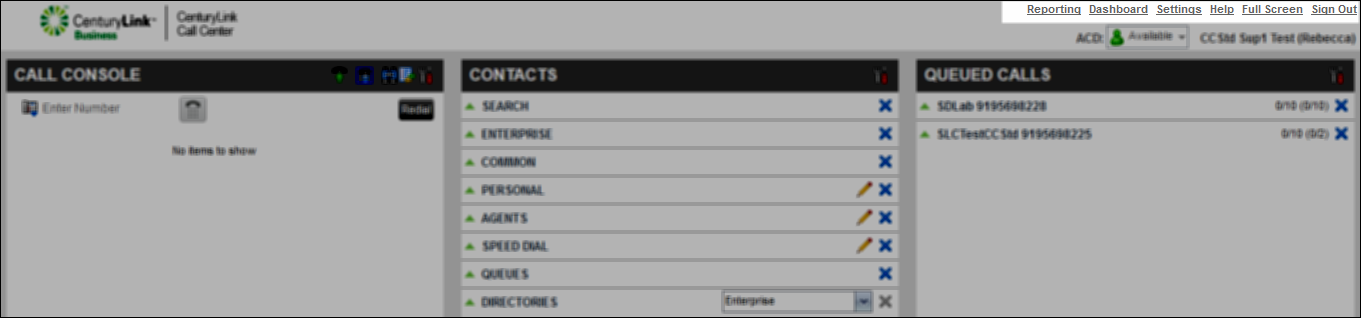 contact center supervisor client top navigation highlighted