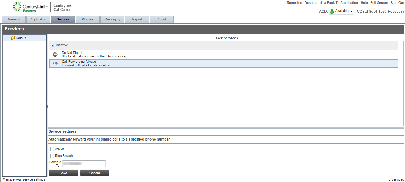 contact center settings services call forwarding inactive